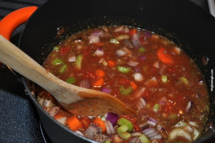 Hearty Vegetable Beef Soup - Simmering