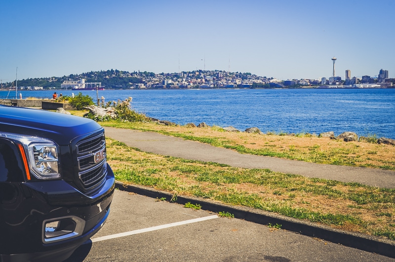 2019 GMC Yukon SLT XL - Seattle Skyline Background - Alki Beach 2