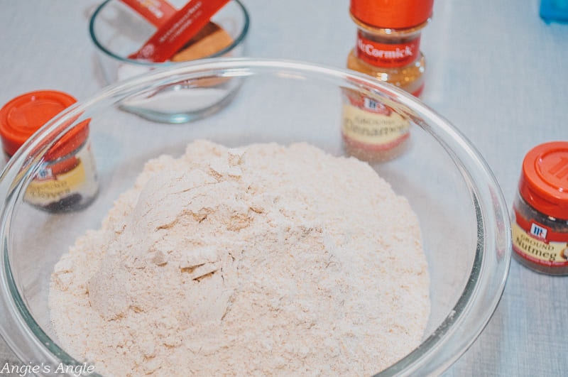Dry ingredients for the applesauce cake with McCormick® Spices for the applesauce cake
